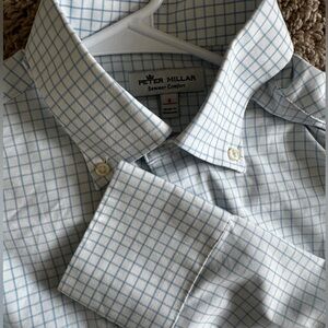Peter Millar Blue Windowpane Button-Down Shirt
